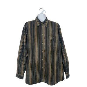 Enro Mens Top Button Up Dress Shirt Long Sleeve Black Brown Striped Pocket 2XT
